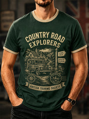 Men's Retro Car Culture Print Casual Tee