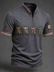 Men's Skeleton Bicycle Zip Short Sleeve T-Shirt