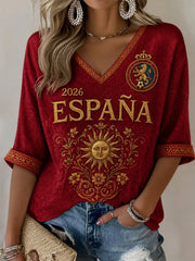 Women's Gift For Football Fans Print Casual Half-Sleeves V-Neck T-Shirt