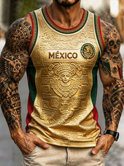 Men's Mexico Football Lover Art Printed Tank Tops