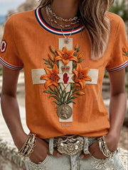 Women's North Ireland Orangemen's Day Lily Art Printed Linen T-shirt