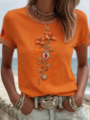 Women's North Ireland Orangemen's Day Lily Art Printed Linen T-shirt