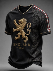 Men's UK Football Lover England Printed V-neck T-shirt