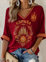 Women's Gift For Football Fans Print Casual Half-Sleeve V-Neck T-Shirt