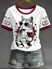 Women's Casual T-Shirt with Cat Pop Art Print