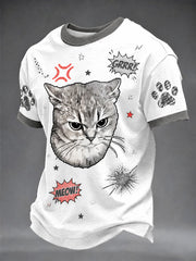 Men's Pop-Art Cat Print Casual Unisex T-Shirt