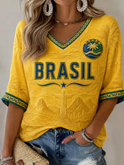 Women's Gift For Football Fans Print Casual Half-Sleeve V-Neck T-Shirt