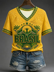 Women's Gift For Football Fans Print Casual V-Neck Tee