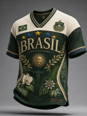 Men's Brazil Football Lover Art Printed Cooling Mesh T-shirt