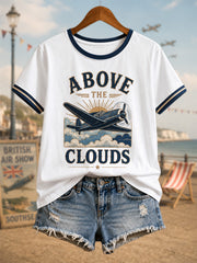Women's Vintage Coastal Aviation Print Casual Tee