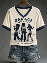 Women's Y2K UK Garage Girl Trio Print Casual V-Neck Tee