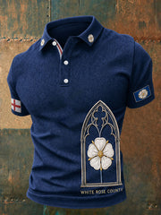 Men's Yorkshire Pride White Roses Art Printed Casual Tops