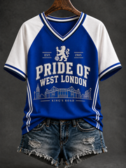 Women's West London Blues Football Lovers Printed V-neck off-shoulder short-sleeved T-shirt