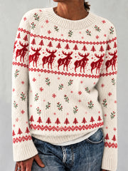 Women's Fair Isle Snowy Reindeer Long Sleeve Crewneck Sweater
