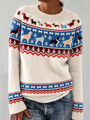 Women's Fair Isle Dog Breed Long Sleeve Crewneck Sweater