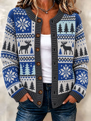 Women's Winter Deer Cardigan-Style Knit Jacket