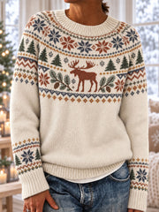 Women's Winter Deer Print Long-Sleeved Sweater
