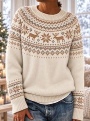 Women's Winter Deer Print Long-Sleeved Sweater