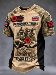 Men's Remembrance Day Lest We Forget short sleeve t-shirt