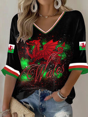 Women's Welsh Dragon Print Casual T-shirt