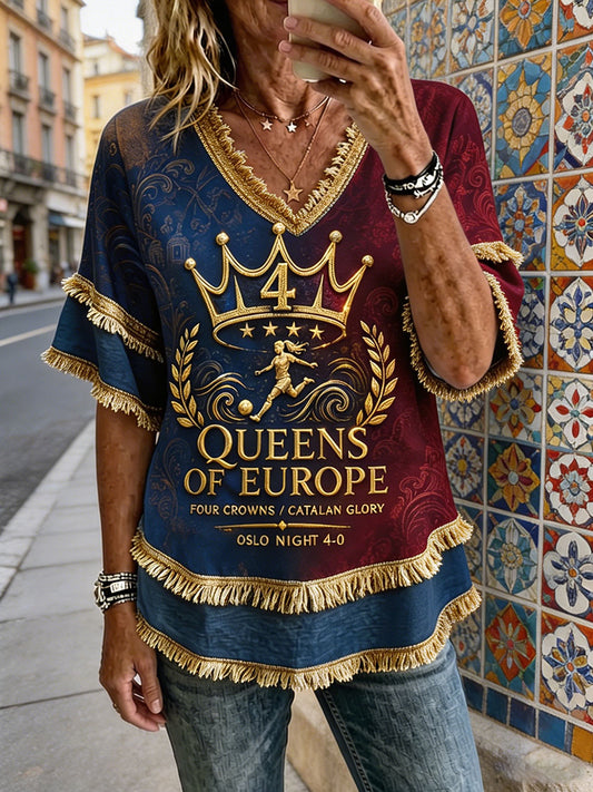 Women's Barcelona Europe Queen Printed Linen Tops