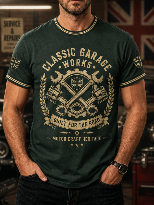 Men's Retro Car Culture Print Casual Tee