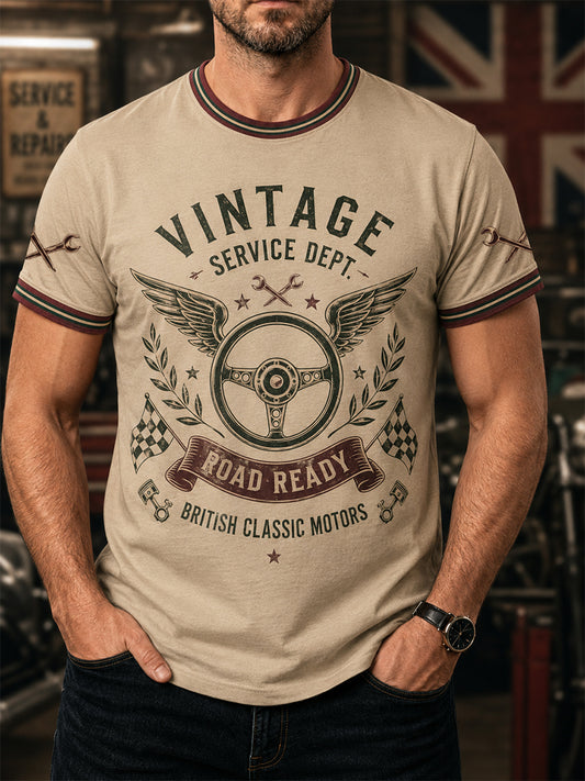Men's Retro Car Culture Print Casual Tee