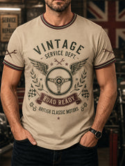 Men's Retro Car Culture Print Casual Tee