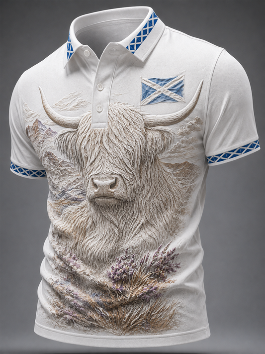 Men's Highland cow print polo shirt