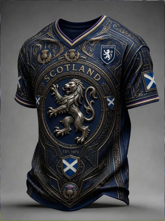 Men's Scotland Printed V-neck T-shirt