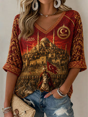 Women's 2026 Turkey Football V-Neck T-Shirts