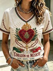 Women's Mexico Football Lover Art Printed T-shirt