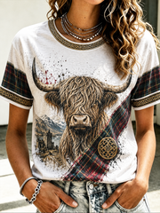 Women's Scottish Highland cow print short-sleeved T-shirt