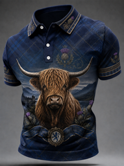 Men's Scottish Highland cow print polo shirt