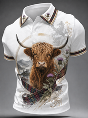 Men's Scottish Highland cow print polo shirt