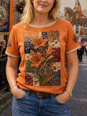 Women's North Ireland Orangemen's Day Lily Art Printed Linen T-shirt