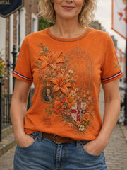 Women's North Ireland Orangemen's Day Lily Art Printed Linen T-shirt