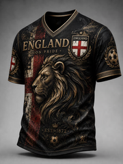 Men's UK Football Lover England Printed V-neck T-shirt