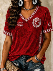 Women's Turkish Football V-Neck T-Shirts