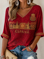 Women's Gift For Football Fans Print Casual Half-Sleeve V-Neck T-Shirt