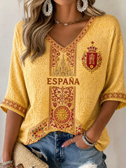 Women's Gift For Football Fans Print Casual Half-Sleeve V-Neck T-Shirt