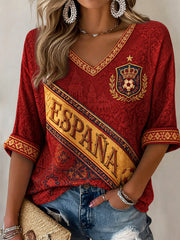 Women's Gift For Football Fans Print Casual Half-Sleeve V-Neck T-Shirt