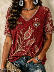Women's 2026 Turkey Football V-Neck T-Shirts