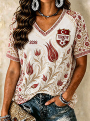Women's 2026 Turkey Football V-Neck T-Shirts