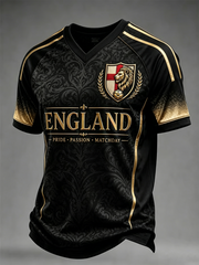 Men's UK Football Lover England Printed V-neck T-shirt