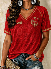 Women's 2026 Turkey Football V-Neck T-Shirts