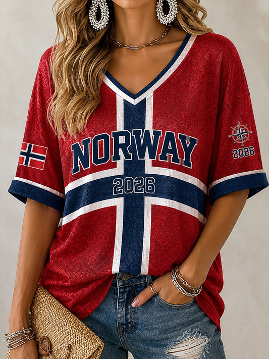 Women's Norway Football Casual Sport-Style Waffle T-shirt