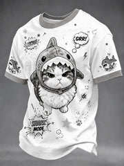 Men's Pop-Art Cat Print Casual Unisex T-Shirt