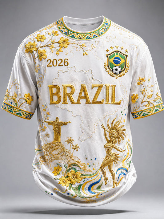 Men's Brazil Football Print Casual T-Shirt