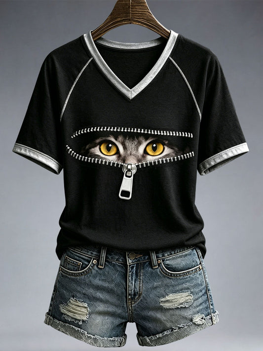 Women's Funny Cat V-Neck T-Shirt